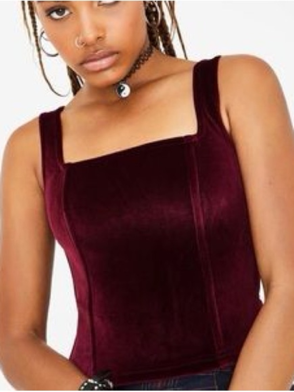 Current Mood Velvet Square-Neck cropped corset Top Sz M